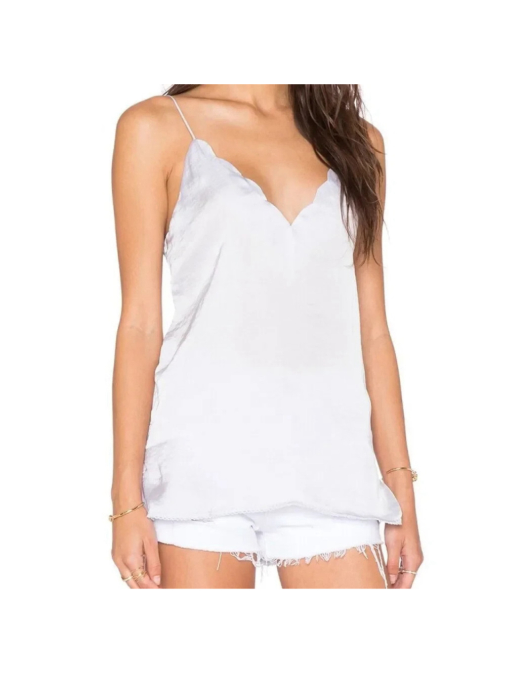 Free People Intimately Sz S Ivory White Sensual Satin Scallop V Neck Cami Bridal